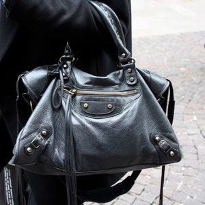 Balenciaga classic city bag - grey with fringe and mirror